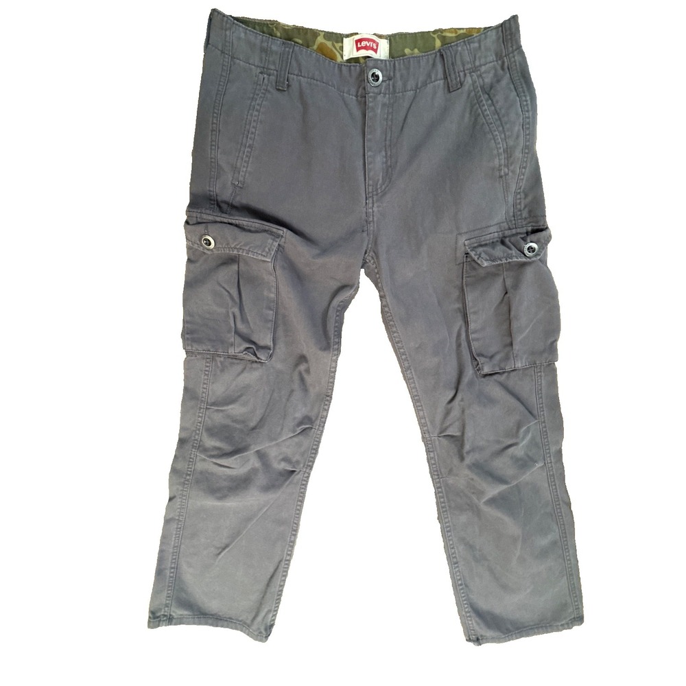 Levis Boys Gray Cargo Pants Size 16 Reg 28x28 Cotton Straight Leg Camo Trim